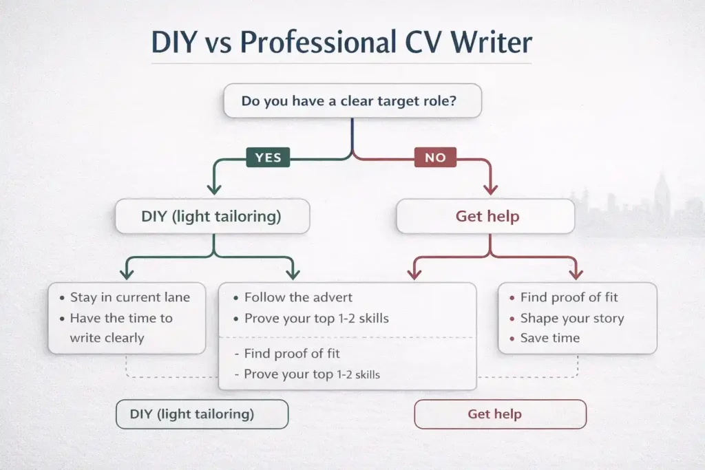 CV help UK: DIY vs professional CV writer decision