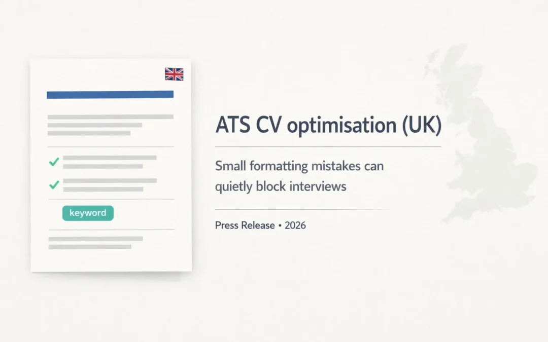 Graphic feature image for UK ATS CV optimisation showing a clean CV layout with subtle highlights for headings and keywords