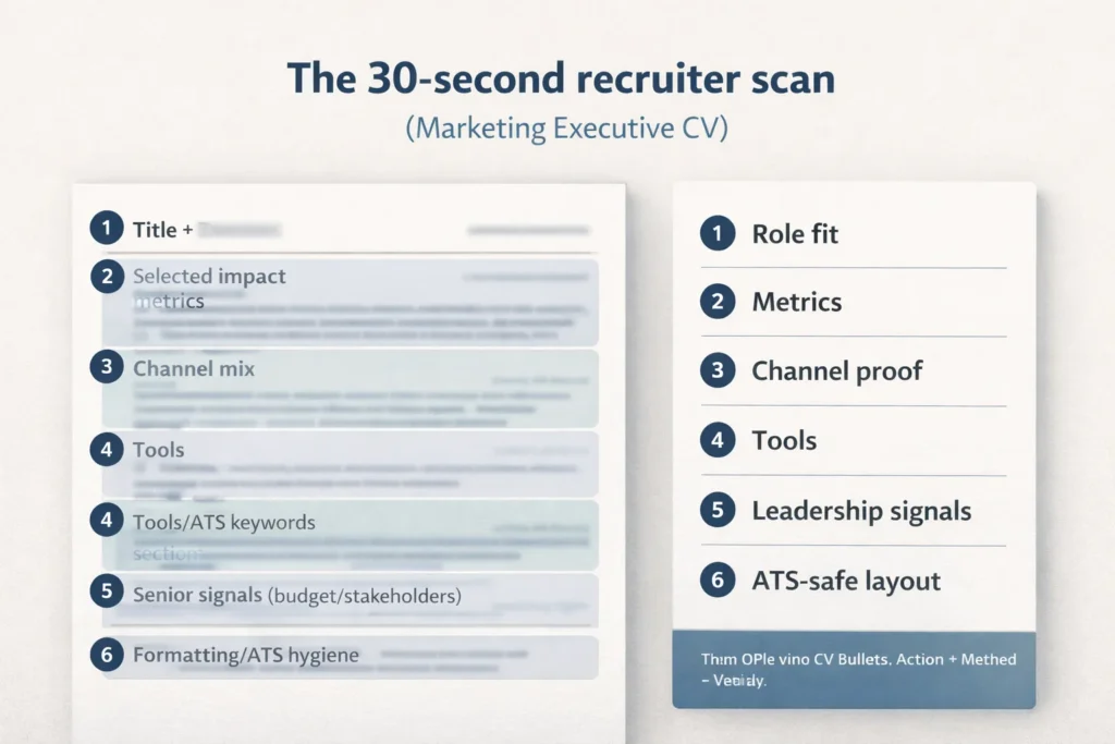 What recruiters scan for in 30 seconds on a marketing executive CV