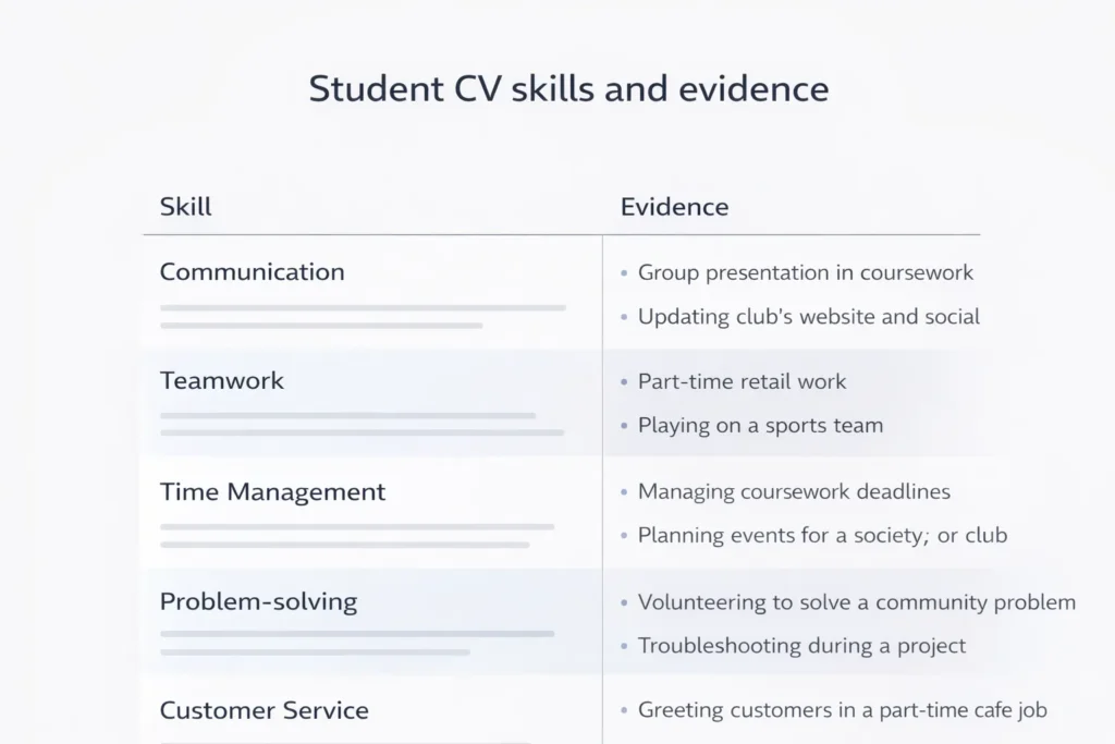 Chart showing how students can prove skills on a CV