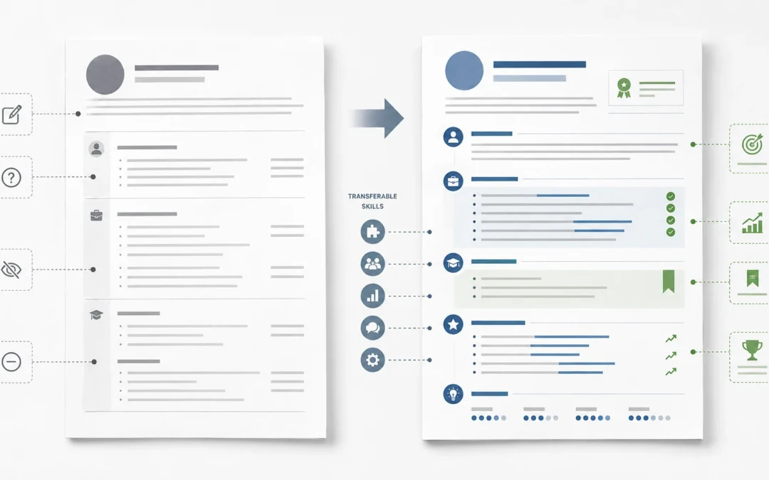 Career change CV connecting previous experience with the requirements of a new role