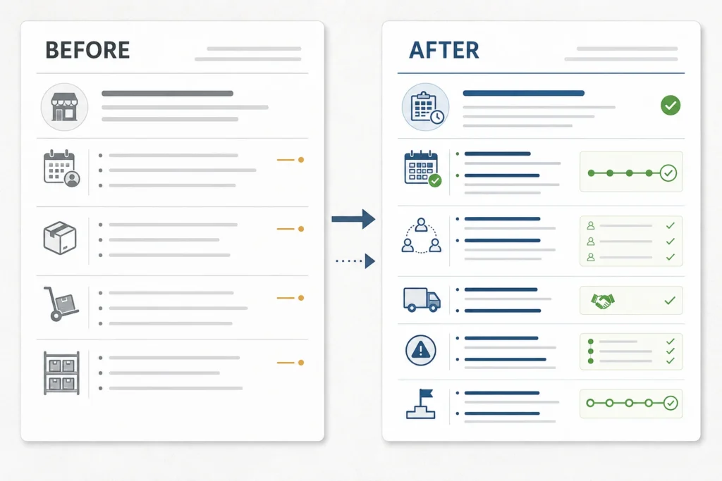 Before-and-after CV example reframing retail management achievements for project coordination