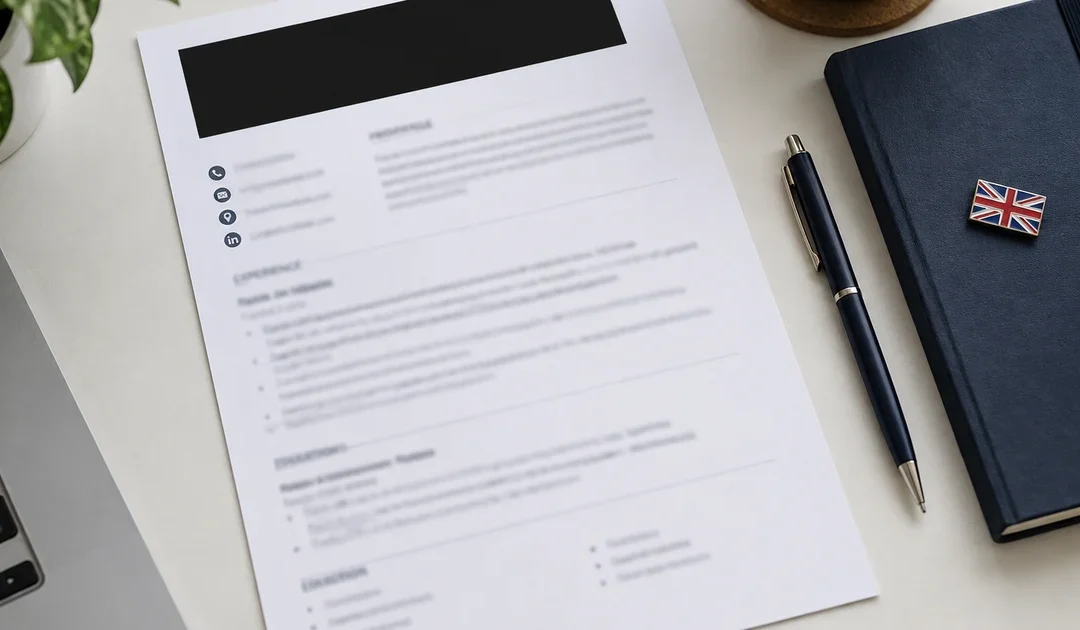 Anonymised CV with name and photo section blacked out for blind recruitment in the UK