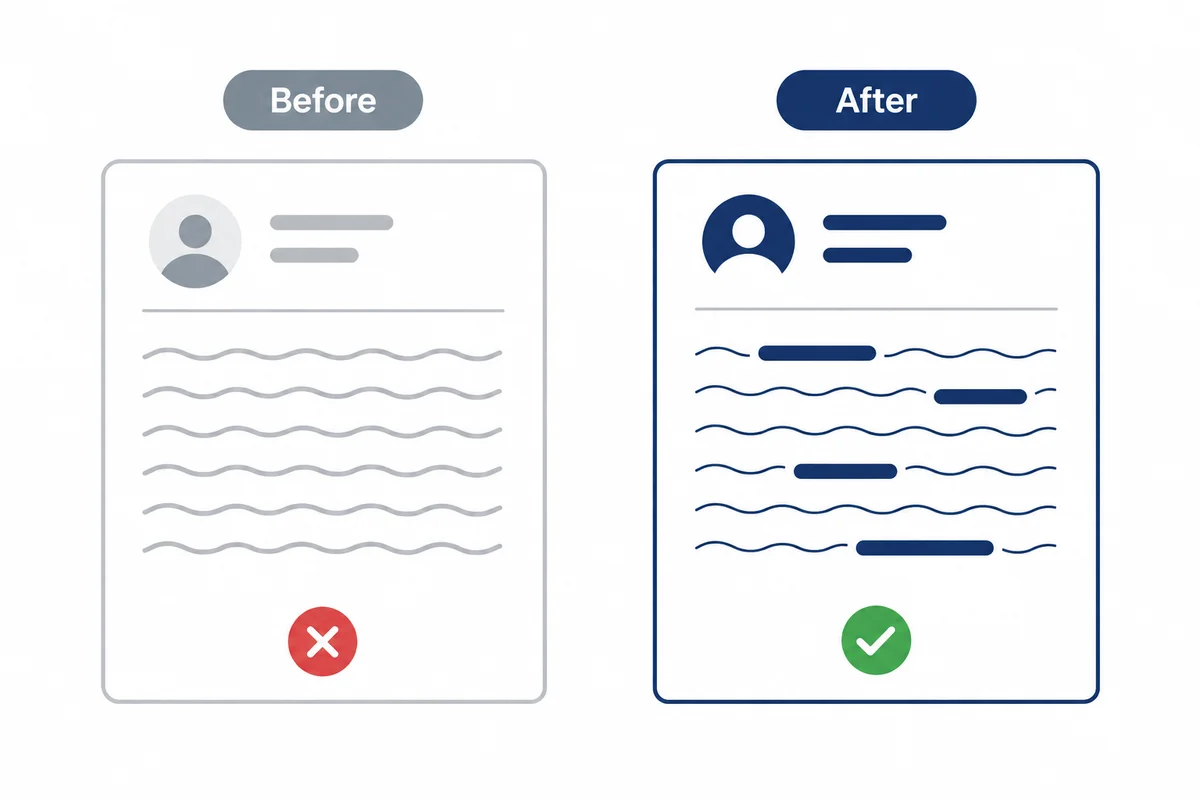 Diagram comparing a vague personal profile with no evidence against a specific evidence-led personal profile for a first CV