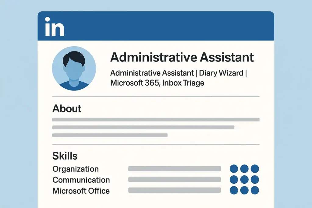 LinkedIn profile example optimised for administrative roles.