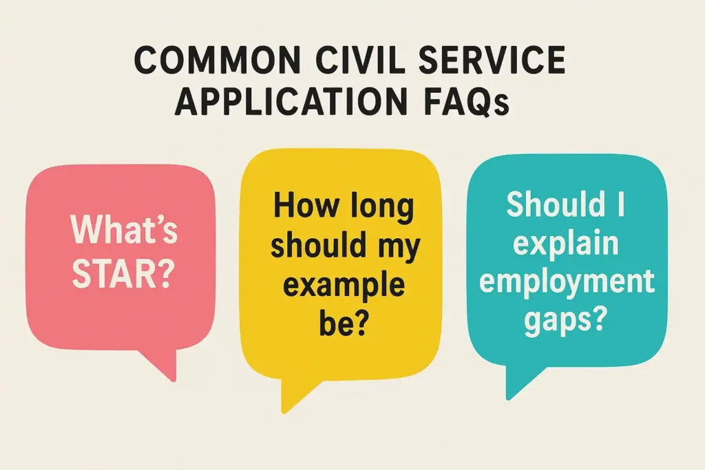 Common civil service job application FAQs in a visual format