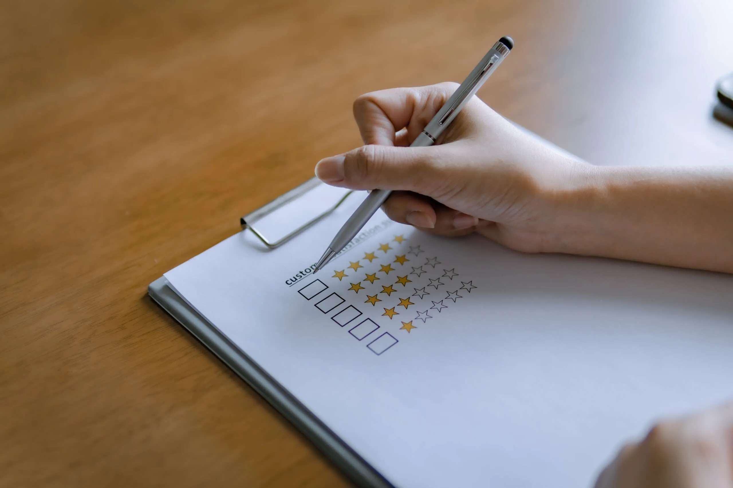 customer review good rating concept hand pressing customer review good rating concept hand pressing