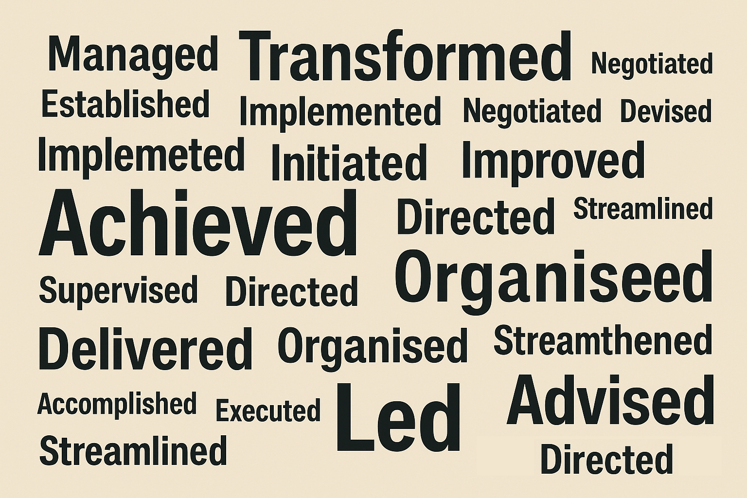 Visual word cloud of impactful CV power words for UK job seekers