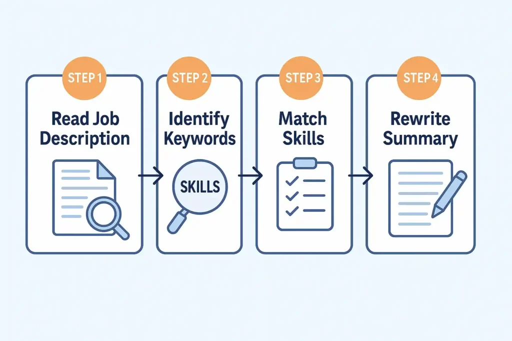 Infographic showing steps to tailor a CV summary to the job
