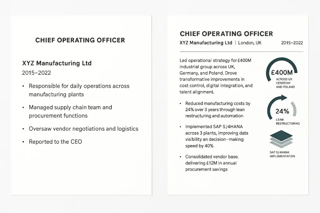 Before and after executive CV comparison example.