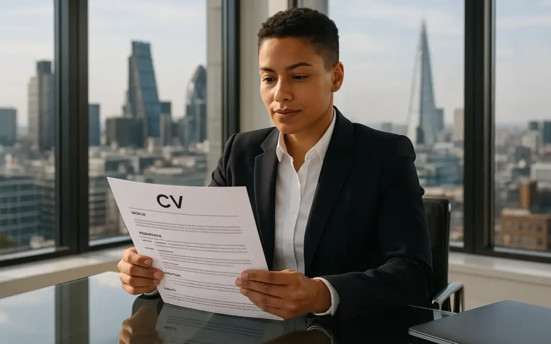 Executive CV writing guide 2025 with modern UK skyline