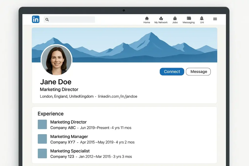 Linkedin profile example for UK executive cv