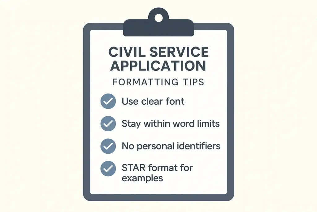 Checklist of formatting tips for UK civil service applications