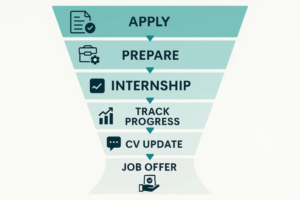 Visual roadmap from internship application to job offer