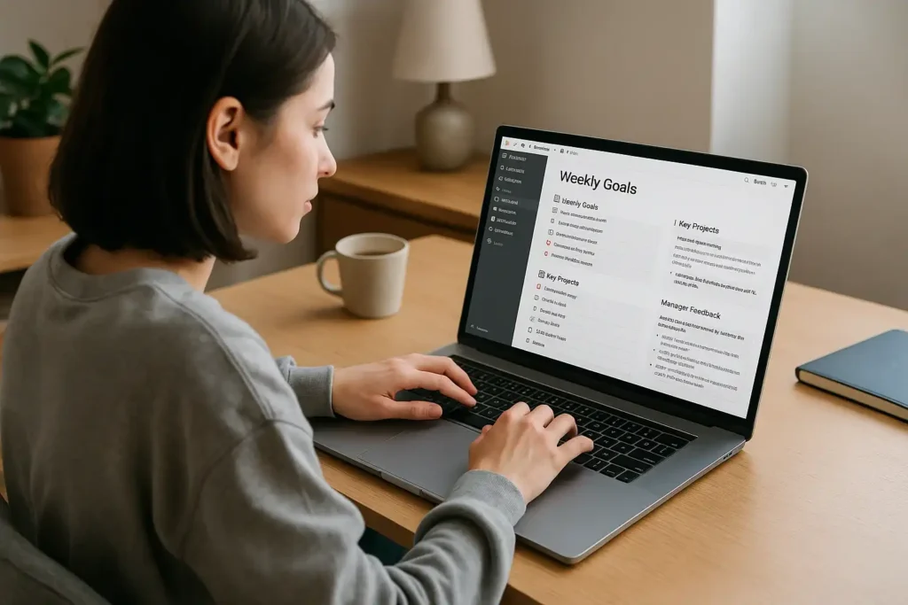 Intern using Notion to track internship tasks and progress