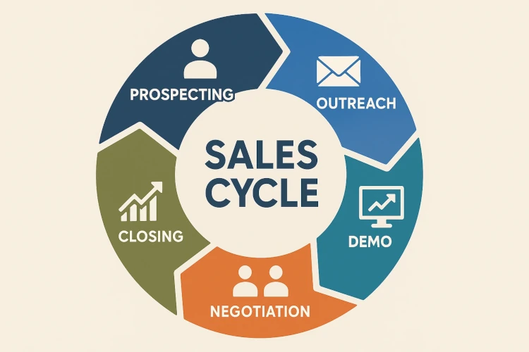 Infographic of the UK sales cycle from prospecting to closing deals.